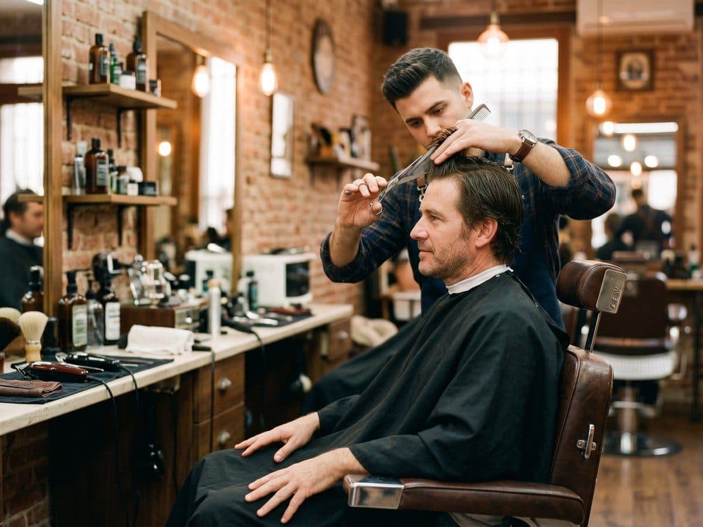 Corte de caballero y de niños en la barbería de Caldas de Reis